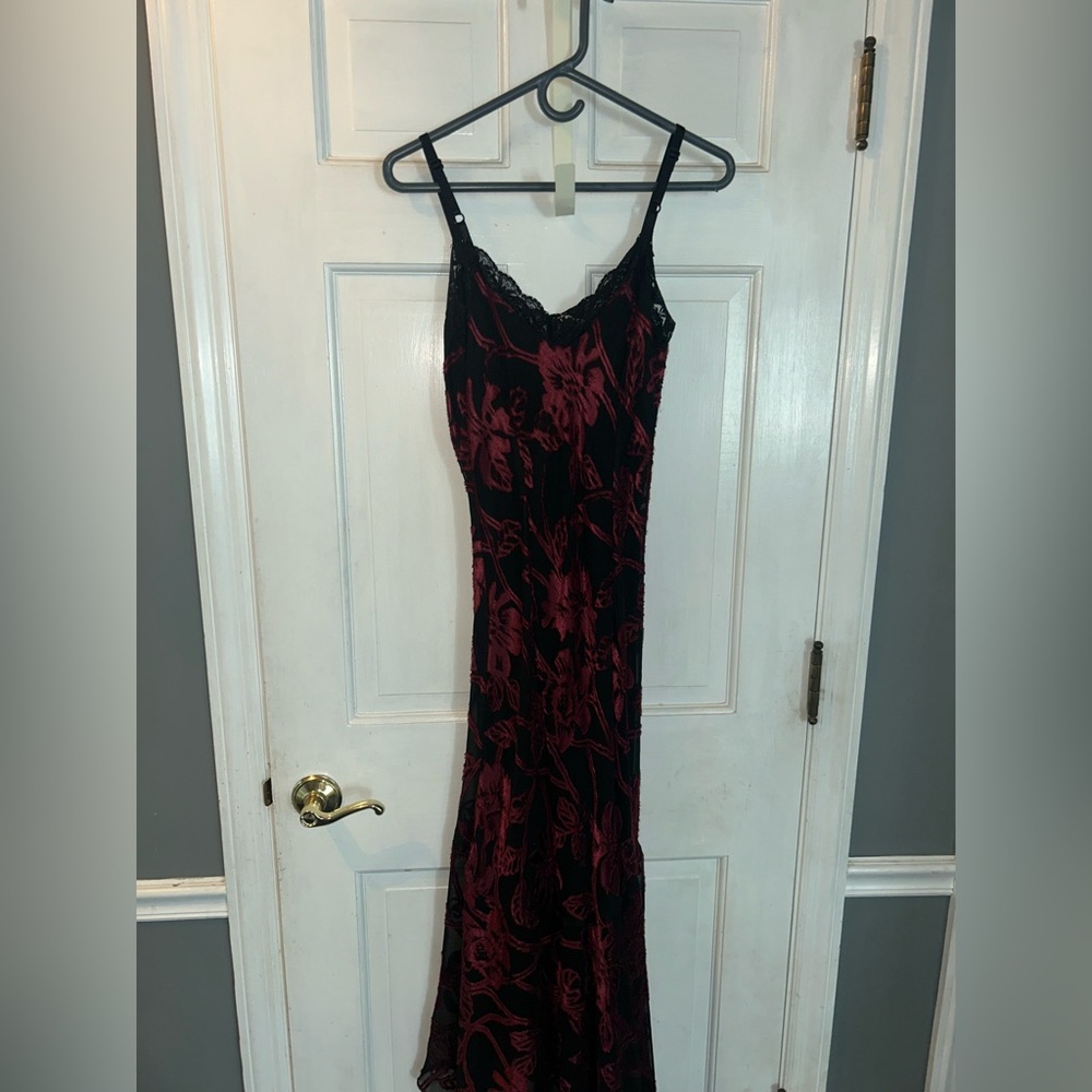 Lola P. Women’s Vintage Floral Sheer Lined Black/Red Dress